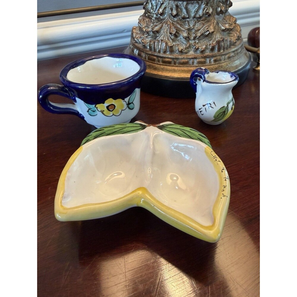 Made in Italy Lemon Trinket Jewelry Dish Hand Painted Lot Small Pitcher Espresso
